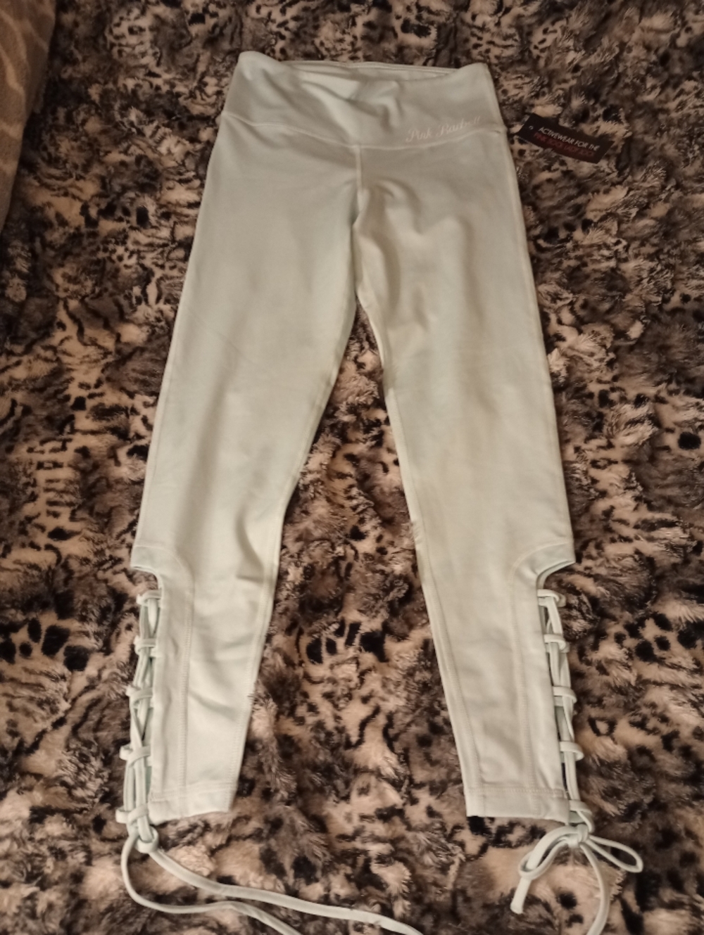 NWT Light Blue Athletic Lace-Up Leggings with Upper Hidden Zipper Pocket